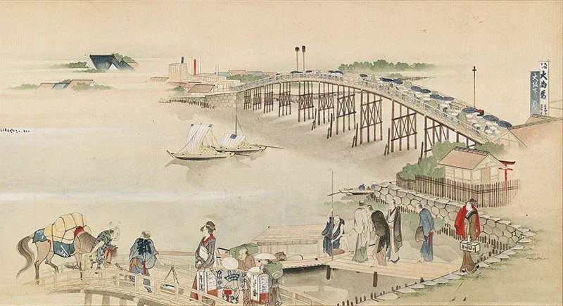 Panoramic View of Both Banks of the Sumida River (detail, Ryōgoku Bridge)